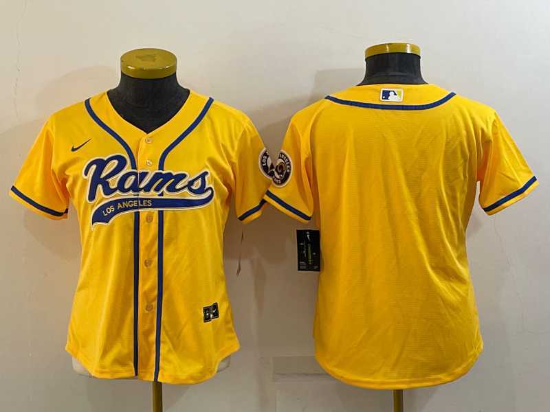 Women%27s Los Angeles Rams Blank Yellow With Patch Cool Base Stitched Baseball Jersey->women nfl jersey->Women Jersey